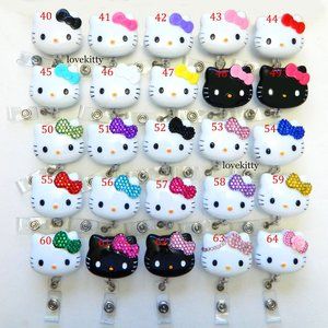 1 pc Hello Kitty Inspired Blinged Rhinestone Retractable ID Badge Reel